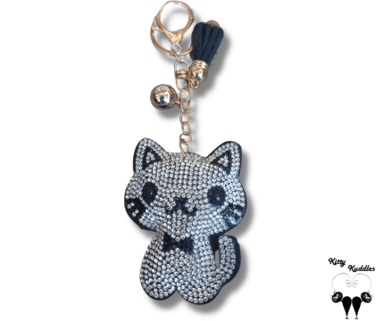Cute cat diamante keyring front