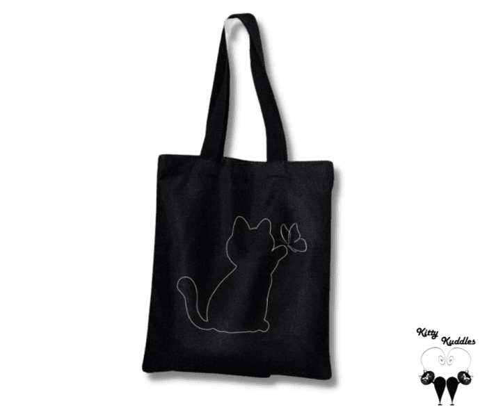 Black canvas shopping bag with cat outline