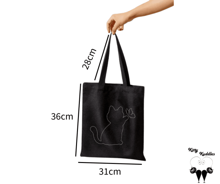 Black canvas shopping bag with cat outline