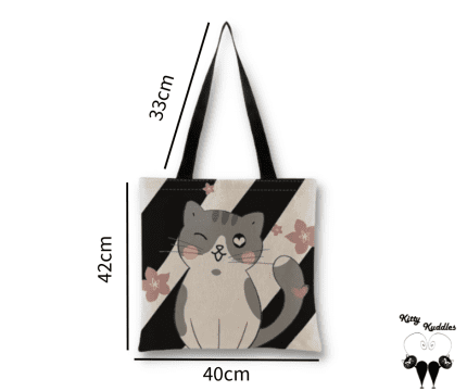 Multicolor canvas shopping bag with cartoon cat