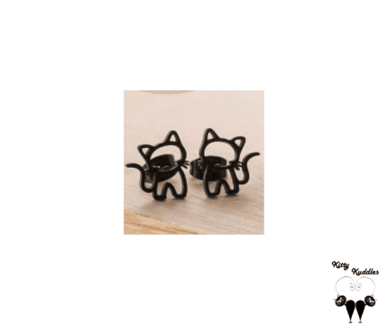 Stainless Steel Cartoon Kitty Stud Earrings (Black)