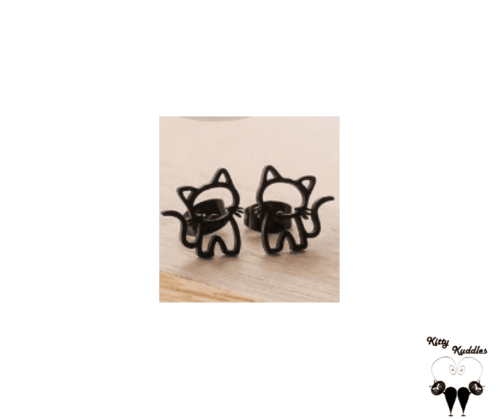 Stainless Steel Cartoon Kitty Stud Earrings (Black)