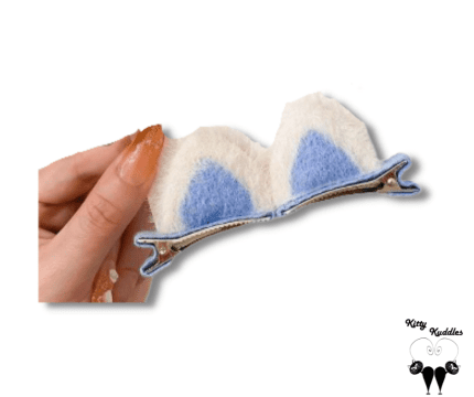 Fluffy Cat Ear Hair Clips (Blue, 1 pair/2 clips)