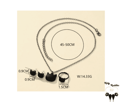 Black Cat Jewelry Set (Necklace, Earrings, Ring) size