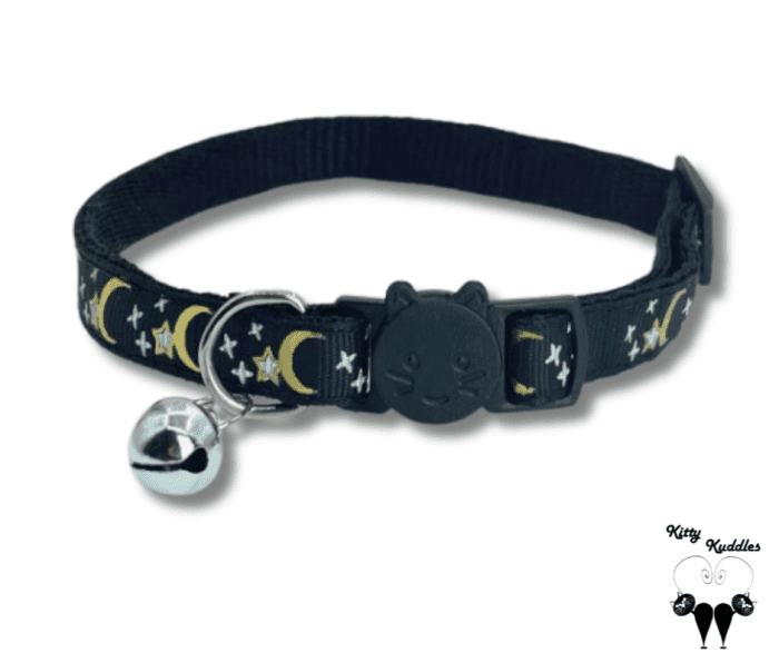 Cat collar with gilded moon & stars (Black)