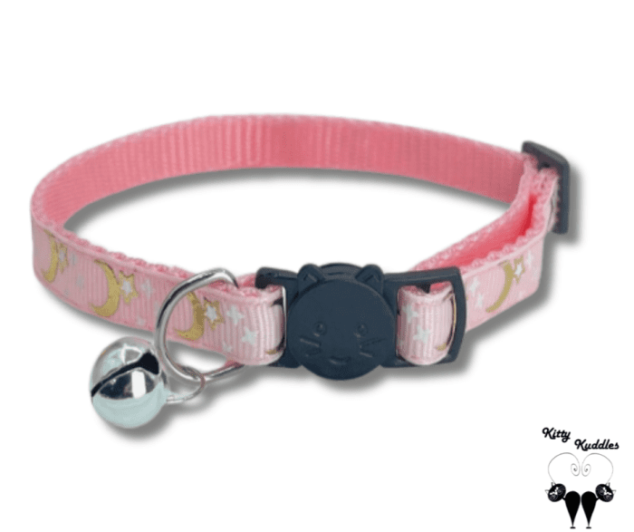 Cat collar with gilded moon & stars (Pink)